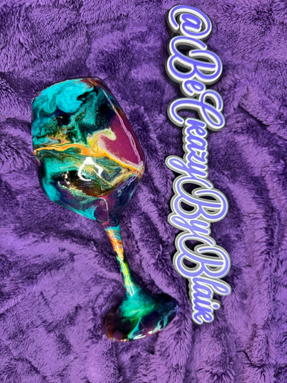 8.  Burgundy and teal Wine glass