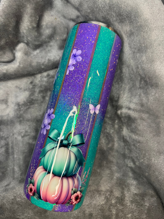 Purple and teal pumpkins